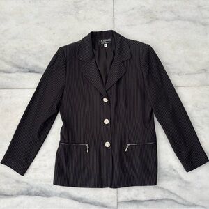 VTG ER Gerard Blazer Black Stripe Silver Zipper Womens 10 Office Career USA